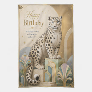 Paño De Cocina Cumpleaños Elegancia Leopardo de las Nieves Dorado