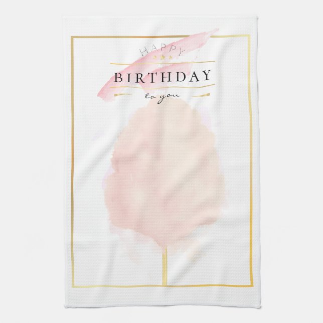 Paño De Cocina Cumpleaños elegante con algodón de azúcar acuarela (Vertical)