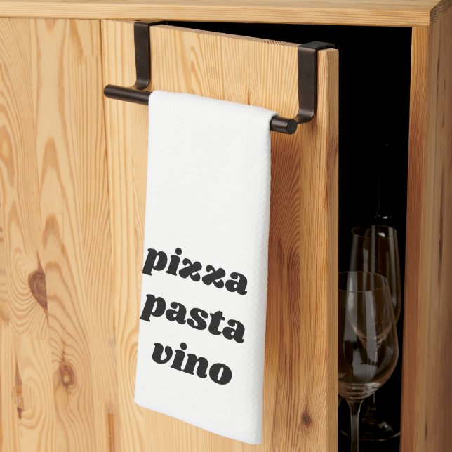 Paño De Cocina Curiosa Pizza Pasta Nombre Vino Cocina Blanca Negr (Pliegue de tercios)