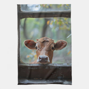 Paño De Cocina Curiosa vaca mirando a través de una ventana