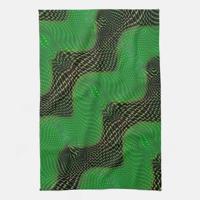 Paño De Cocina Curva verde y puntos claros sobre fondo oscuro (Vertical)