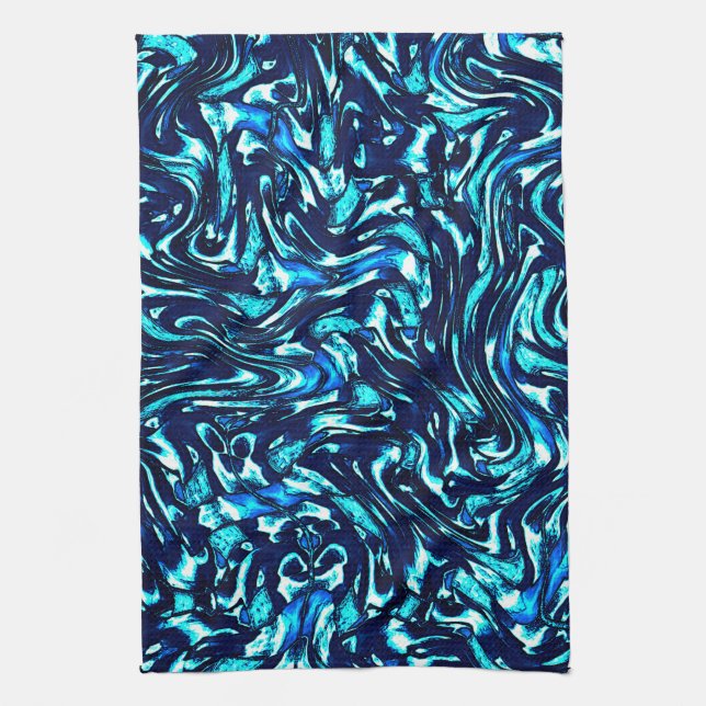 Paño De Cocina Curvas de azul y cian estropeadas (Vertical)