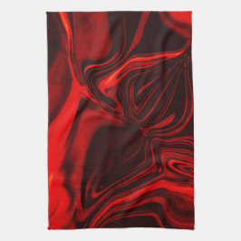 Paño De Cocina Curvas rojas claras y oscuras sobre fondo oscuro.