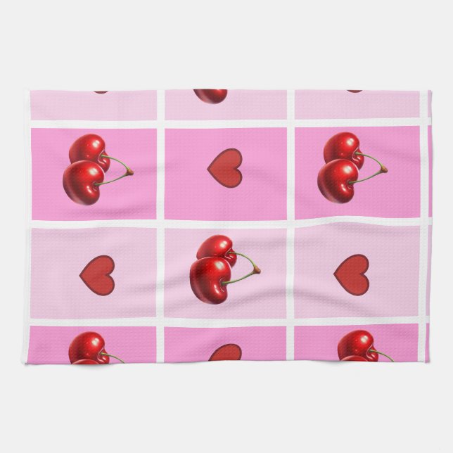 Paño De Cocina Custom Cherry Heart Checkerboard Pattern (Horizontal)