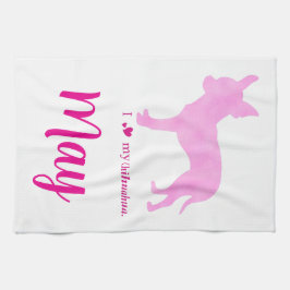 Paño De Cocina Custom Chihuahua towel Pastel Pink Silhouette