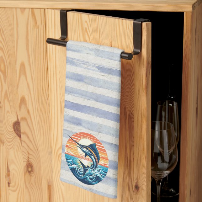 Paño De Cocina Custom Coastal/nautical/beach marlin sunset (Pliegue de tercios)