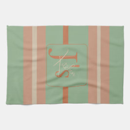Paño De Cocina Custom Coral Sage Stripe Monogram Boho Pastel Chi