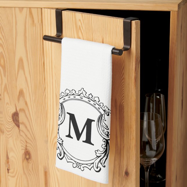 Paño De Cocina Custom Elegant Monogram Crest (Pliegue de tercios)