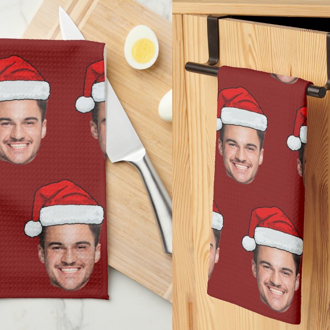 Paño De Cocina Custom Face Photo Santa Hat Christmas Red (Subido por el creador)