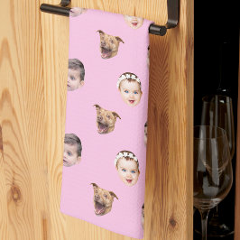 Paño De Cocina Custom Face, Unique Family Gift 3 Photos Face Pink