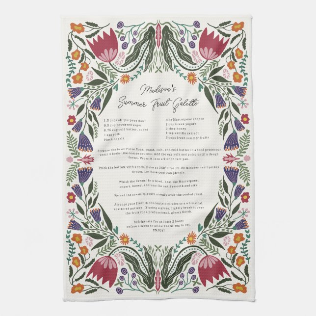 Paño De Cocina Custom Family Recipe Folk Art Flowers (Vertical)