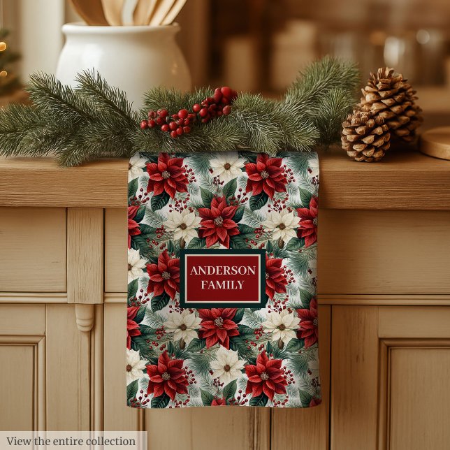 Paño De Cocina Custom Name Kitchen Towel Chic Christmas Wreath (Custom Name Kitchen Towel Chic Christmas Wreath)