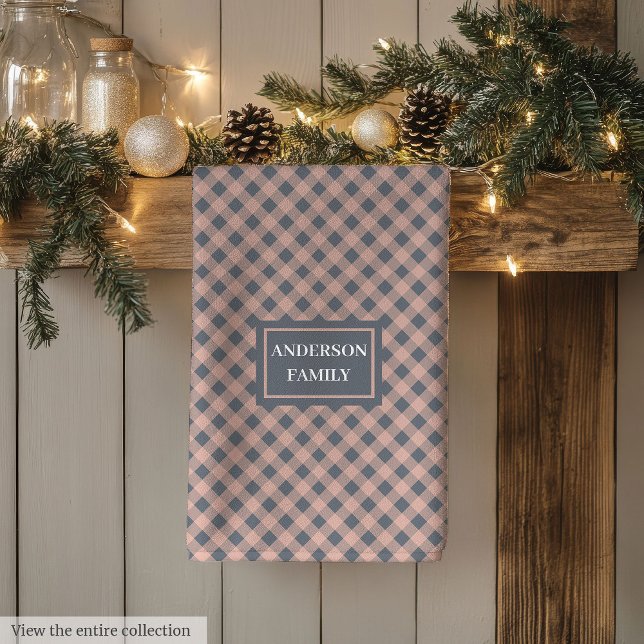 Paño De Cocina Custom Name Kitchen Towel Pastel Plaid Accent (Custom Name Kitchen Towel Pastel Plaid Accent)