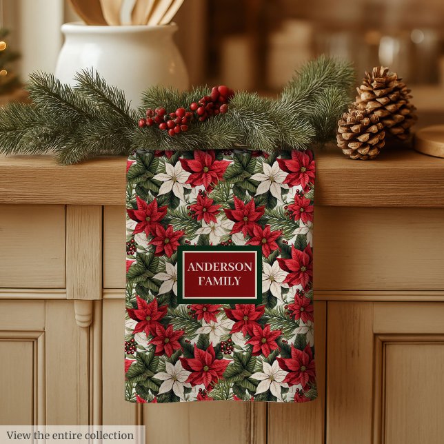 Paño De Cocina Custom Name Red Towel Traditional Holiday Accent (Custom Name Red Towel Traditional Holiday Accent)