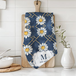 Paño De Cocina Custom Navy Daisy Gingham Monogram Decor
