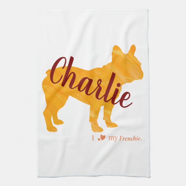 Paño De Cocina Custom Pastel Orange French Bulldog - Frenchie (Vertical)