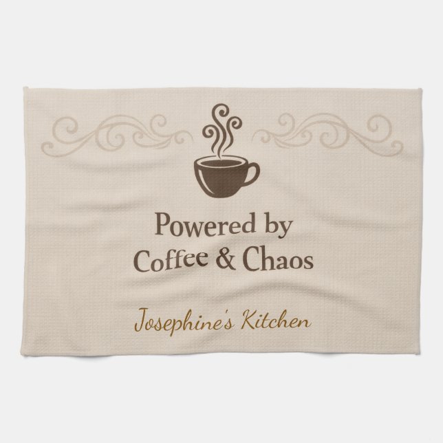 Paño De Cocina Custom Powered By Coffee Chaos Cup Elegant Trendy (Horizontal)