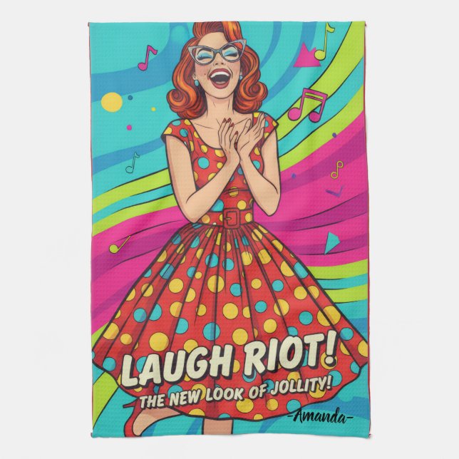 Paño De Cocina Custom retro painting laughing lady Jolly Red (Vertical)