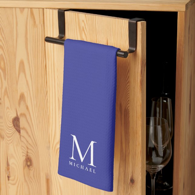 Paño De Cocina Custom Template Trendy Elegant Deep Blue Monogram (Pliegue de tercios)