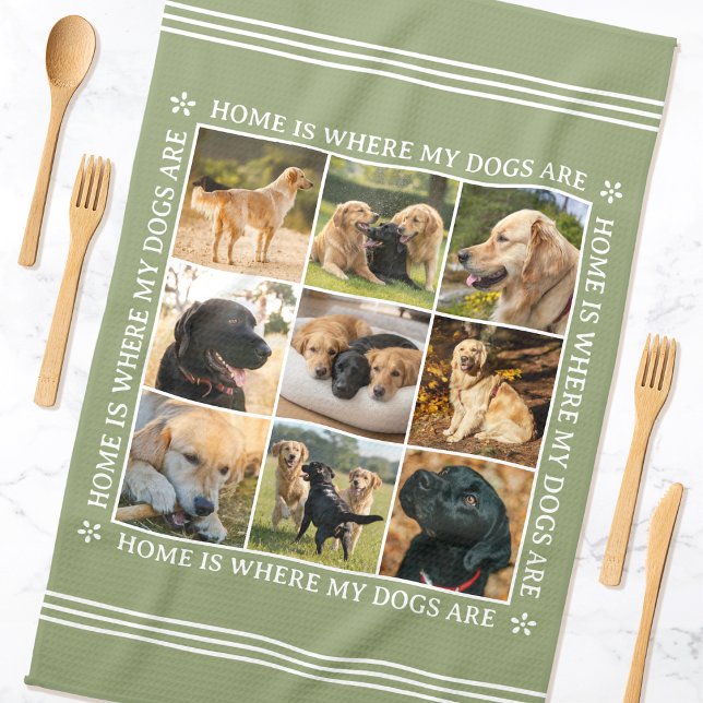 Paño De Cocina Custom Text Photo Collage Pet Dog Earthy Green (Subido por el creador)