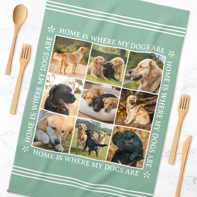 Paño De Cocina Custom Text Photo Collage Pet Dog Love Soft Green (Subido por el creador)