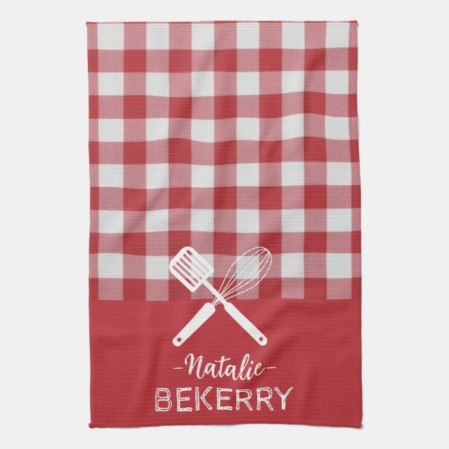 Paño De Cocina Custom text Trendy classic tartan red white match (Vertical)