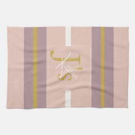 Paño De Cocina Customized Blush Pink Gold Stripe Monogram Chic 