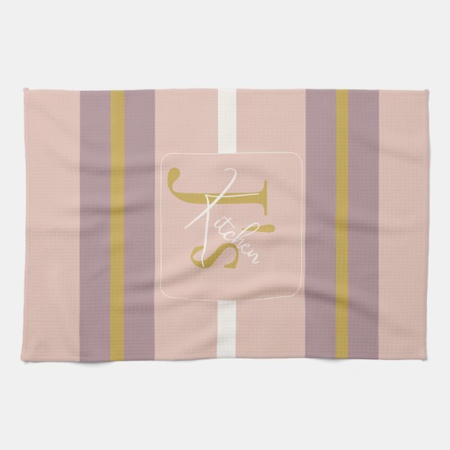 Paño De Cocina Customized Blush Pink Gold Stripe Monogram Chic  (Horizontal)