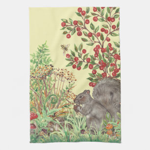 Paño De Cocina Cuta ardilla Amarilla Escena De Woodland Cosecha C