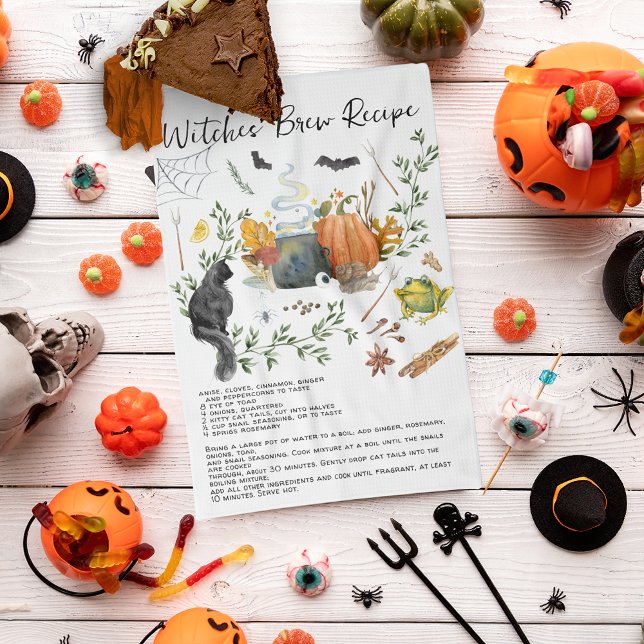 Paño De Cocina Cute acuarela brujas prepara receta de Halloween (Subido por el creador)