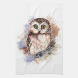 Paño De Cocina Cute acuarela Owl Bird Naturaleza art