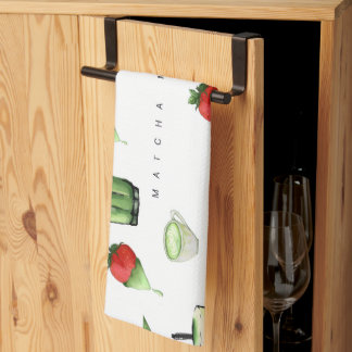 Paño De Cocina Cute Aesthetic Patrón de Matcha y Frutas 