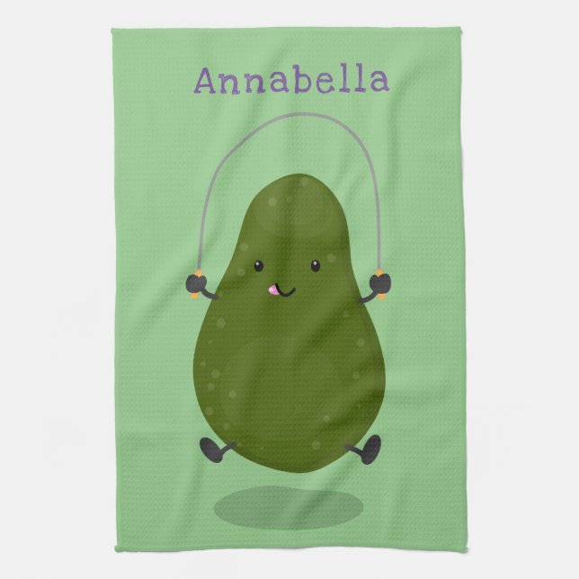 Paño De Cocina Cute aguacate salto cuerda personalizado ilustraci (Vertical)