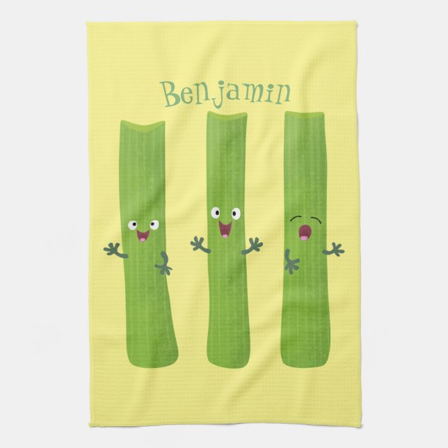 Paño De Cocina Cute apio palitos trio verduras personalizados (Vertical)