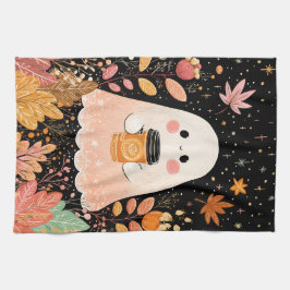 Paño De Cocina Cute Autumn Ghost with Pumpkin Coffee – Cozy Fall