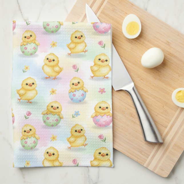 Paño De Cocina Cute Baby Chick Watercolor Easter (Doblado Cuarto)