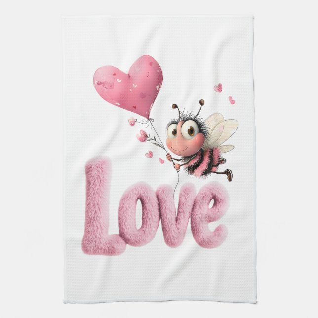 Paño De Cocina Cute Bee Fluffy Pink Love Heart Balloon  (Vertical)