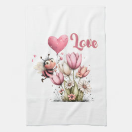 Paño De Cocina Cute Bee Love Heart Balloon Spring Flowers