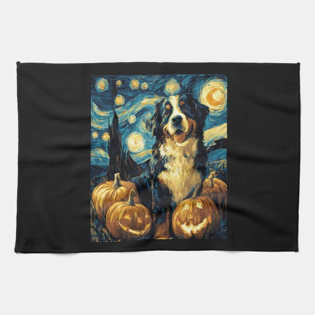 Paño De Cocina Cute Bernese mountain Dog Halloween Jack O Lantern (Horizontal)