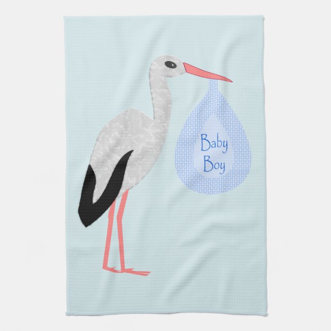 Paño De Cocina Cute Blue Baby Boy Stork (Vertical)