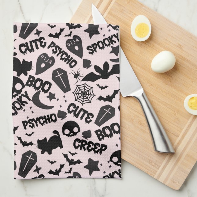 Paño De Cocina Cute Boo Spooky Psycho Fun Halloween (Doblado Cuarto)