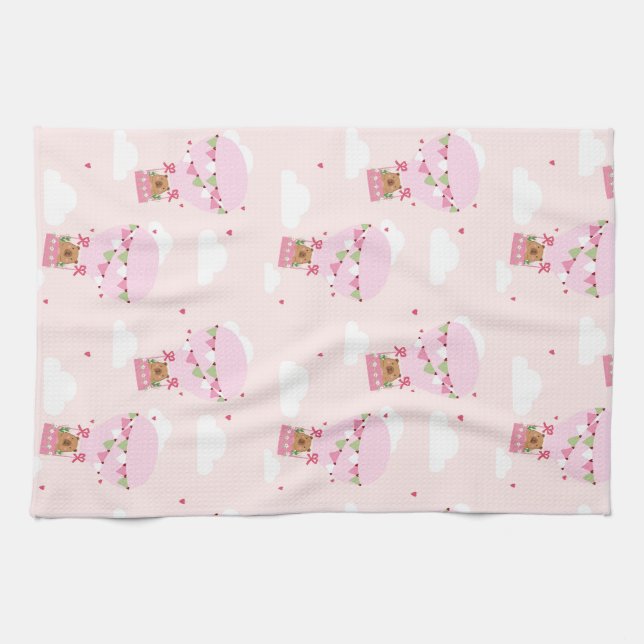 Paño De Cocina Cute Capybara Pink Hot Air Balloon Apron (Horizontal)
