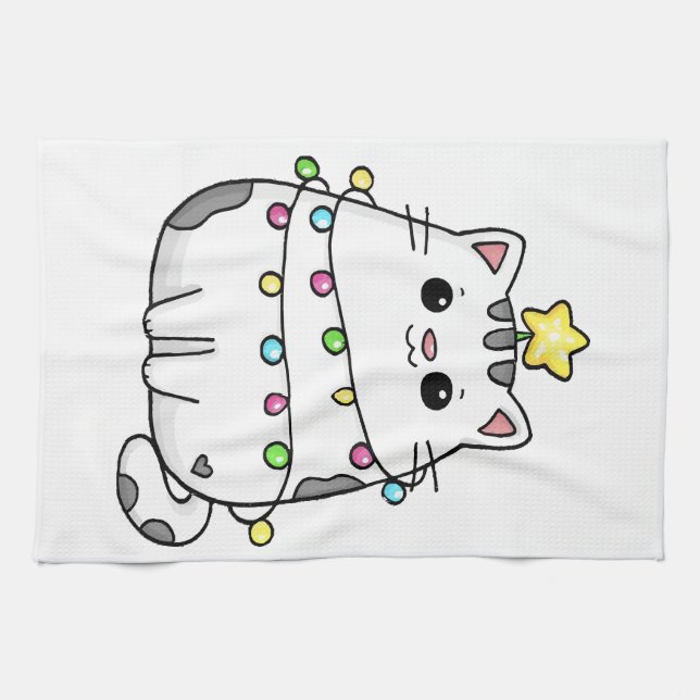 Paño De Cocina Cute Cat Christmas design  (Horizontal)