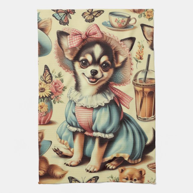 Paño De Cocina Cute Chihuahua Puppy Pintura (Vertical)