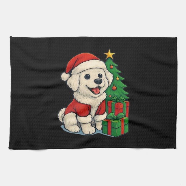 Paño De Cocina Cute Christmas Dog, Santa Hat Dog, With Christmas  (Horizontal)