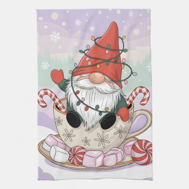 Paño De Cocina Cute Christmas Gnome in a Teacup Cartoon (Vertical)