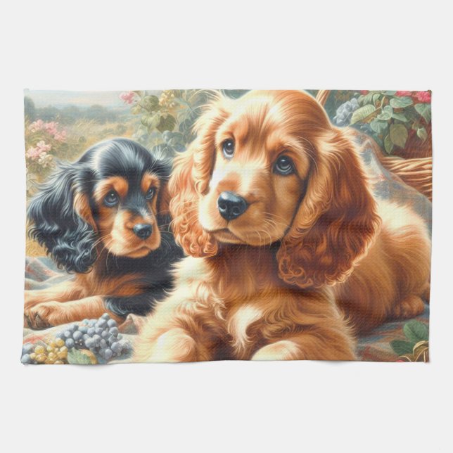 Paño De Cocina Cute Cocker Spaniel Painting (Horizontal)