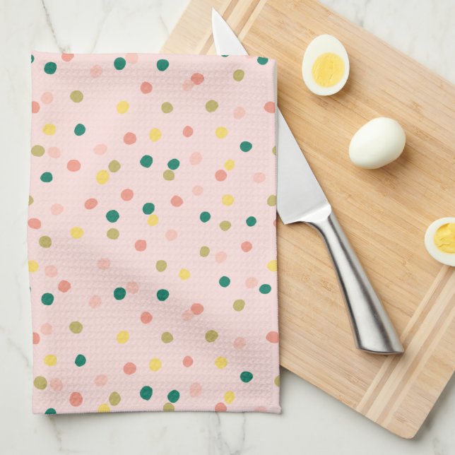 Paño De Cocina Cute Confetti Polka Dots Patrón Rubor Verde (Doblado Cuarto)