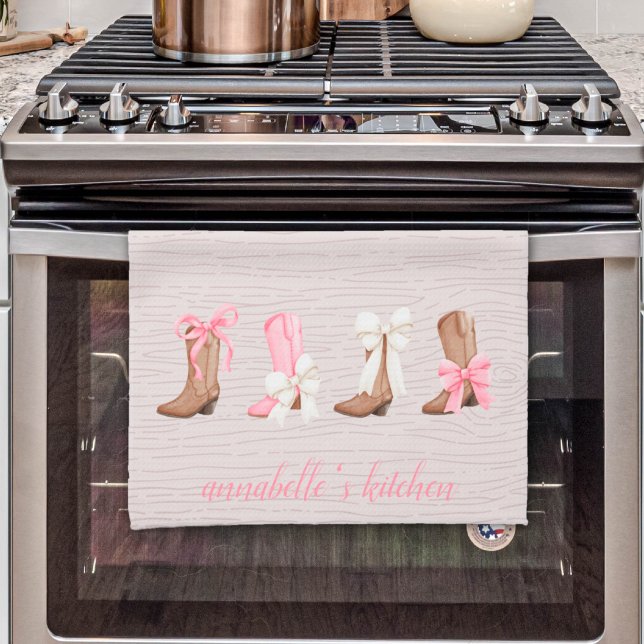 Paño De Cocina Cute Coquette Cowgirl Boots personalizado (Cute Coquette Cowgirl Boot Personalized Kitchen Towel)