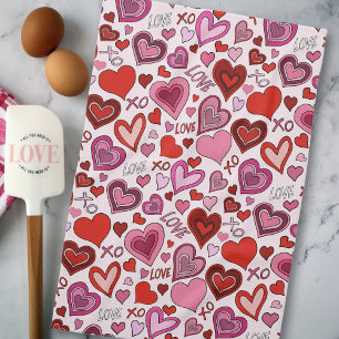 Paño De Cocina Cute corazones rojos rosados patrón de amor rubor